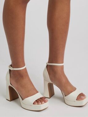 bp Cream Block Heel Ankle Strap Platform Heels, Size 8